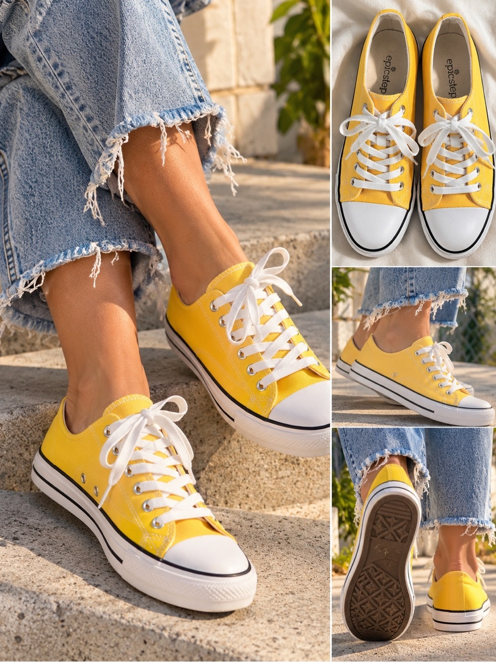 Epic Step Yellow Canvas Low Top Lace Up Sneakers size 8